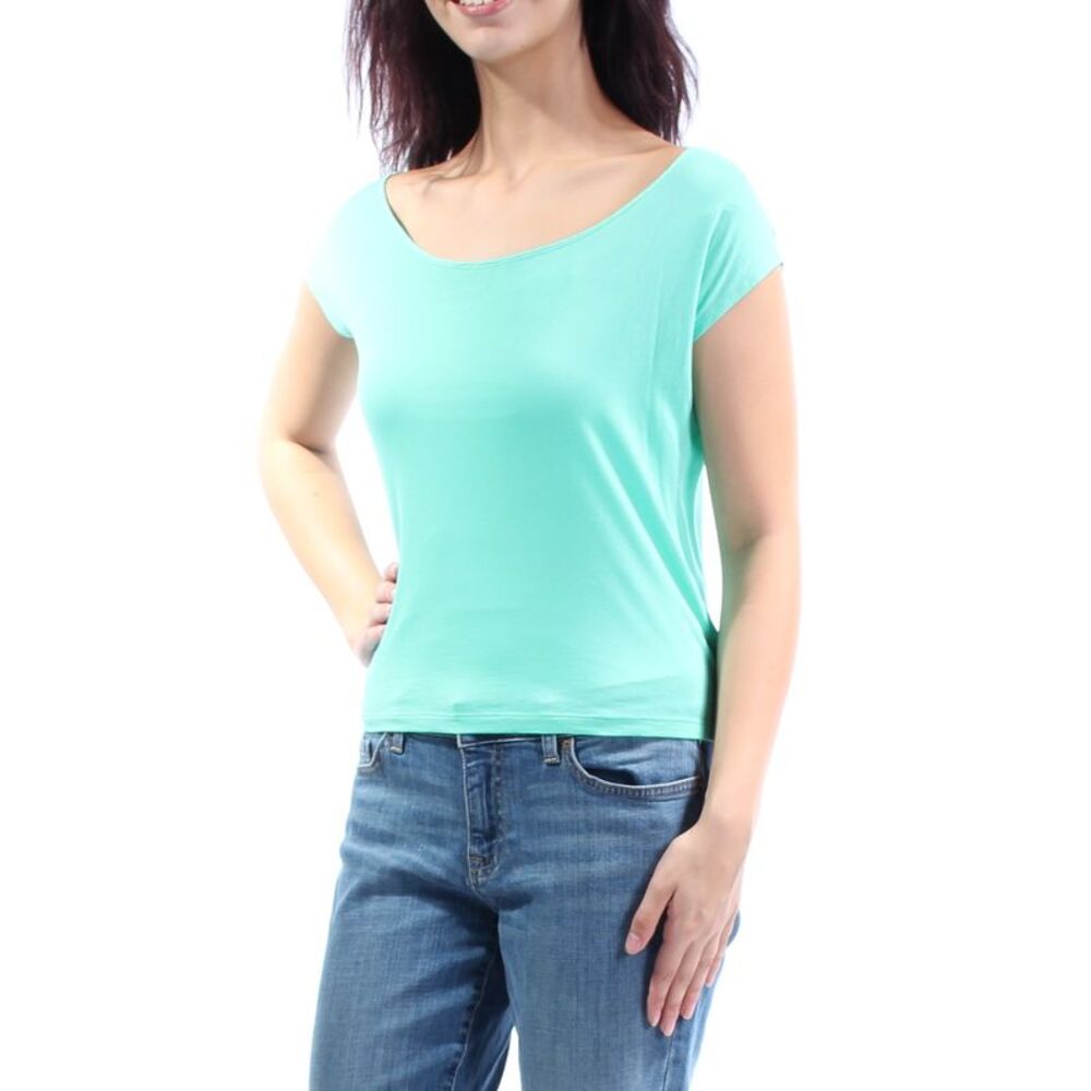 COLOR STORY Womens Green Tie Open Back/no Cami Short Sleeve Top M